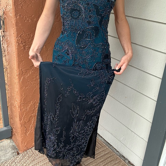 Mia Bella Long Dress Gown With Sequence Beading Spaghetti Strap Cross Low Back - Picture 6 of 8